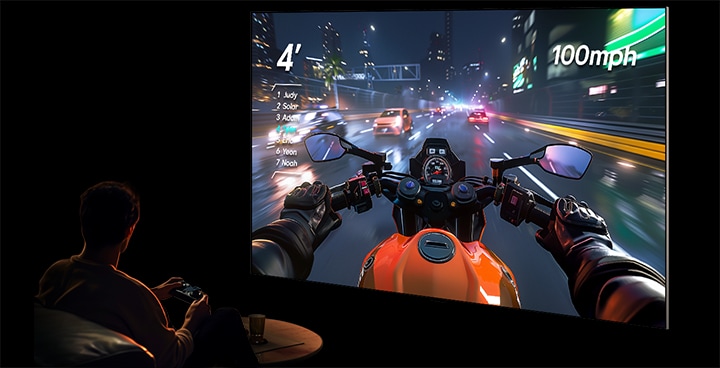 تلفزيون LG OLED evo مع تجربة لعب فائقة، يدعم دقة 4K بمعدل 165 هرتز وNVIDIA G-SYNC وAMD FreeSync، ويوفر حركة سباق فائقة السلاسة لأداء غامر وخال من تمزق الصورة.