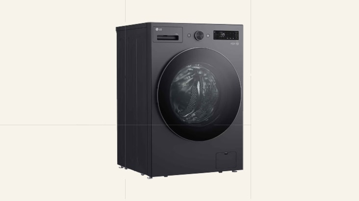 LG front load washing machine with modern black design offering powerful cleaning performance and energy efficiency	