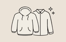 Illustration of clean hoodie and shirt representing LG washing machine capacity suitable for small families	