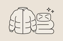 Illustration of clean padded jacket and bedding representing LG washing machine capacity suitable for large families	