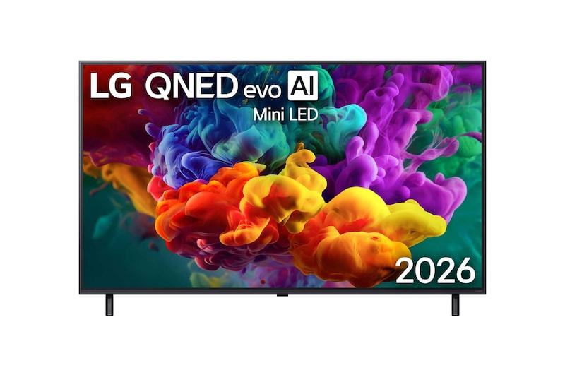 Front view of 55 inch LG QNED evo AI QNED85 Mini LED 4K Smart TV 2026 55QNED85B6T