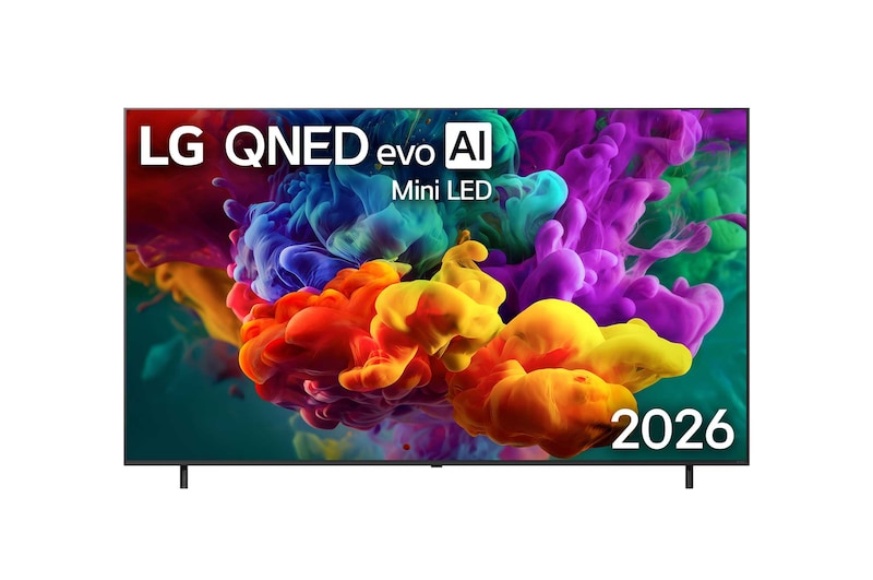 Front view of 86 inch LG QNED evo AI QNED85 Mini LED 4K Smart TV 2026 86QNED85B6T