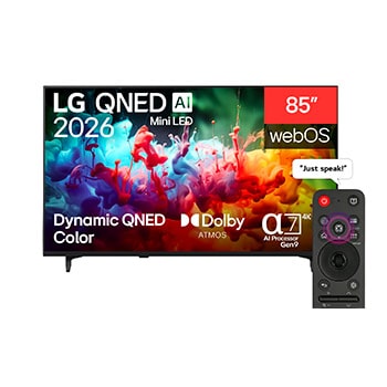 Front view of 85 inch LG QNED AI QNED70 Mini LED 4K Smart TV 2026 85QNED70B6T