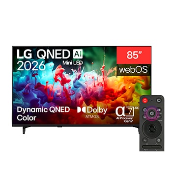 Front view of 85 inch LG QNED AI Mini LED QNED72 4K Smart TV 2026 85QNED72B6T