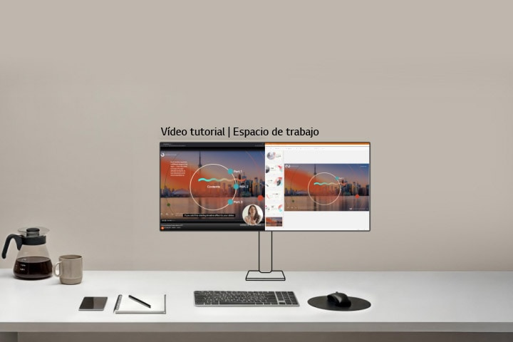 Este vídeo muestra una configuración con monitor ultrawide para entretenimiento, donde la pantalla principal reproduce contenido en streaming, mientras que las secundarias muestran navegación web, listas de reproducción y contenido relacionado para una experiencia más inmersiva.