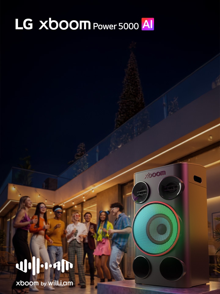 LG xboom Power 5000 party speaker with powerful 260W sound, a 8-inch woofer, and multicolour lighting for an immersive entertainment experience.