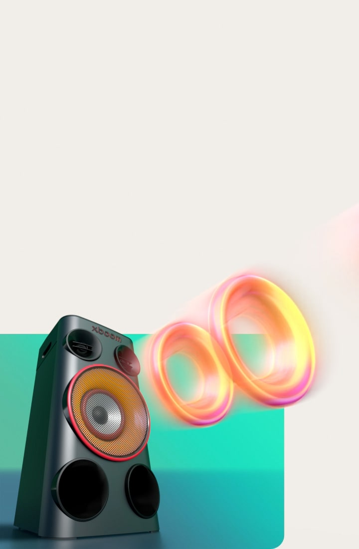 LG xboom Power 5000 party speaker featuring 260W true RMS power and an 8
