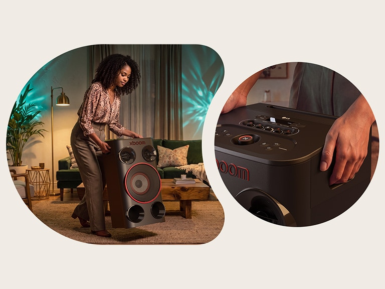 LG xboom Power 5000 Party Speaker designed with built-in handles for easy carrying..