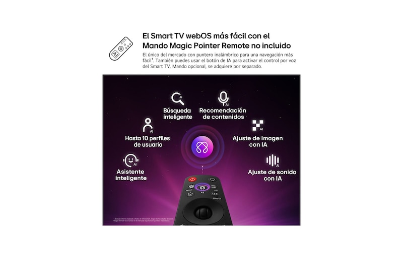 LG NANO 4K UHD AI NU85 features AI Hub for personalization, with an AI icon above a remote control surrounded by labels for Multi AI Search, AI Concierge, AI Voice ID with My Page, AI Chatbot, AI Picture Wizard, and AI Sound Wizard.