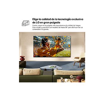 LG NANO 4K UHD AI NU85 Ultra Big TV is wall-mounted in a living space, showing a sports victory scene with confetti and a trophy, emphasizing vivid color, clear detail, and an immersive sense of scale.