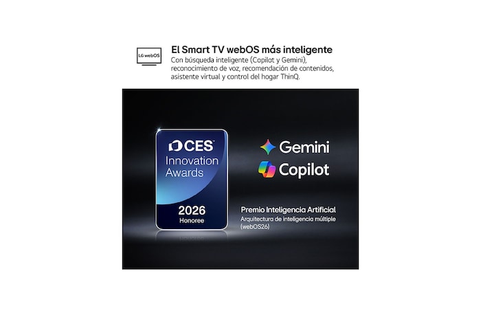 The 2026 CES Innovation Awards Honoree badge in the Artificial Intelligence category recognizes Multi-AI search with Google Gemini and Microsoft Copilot.