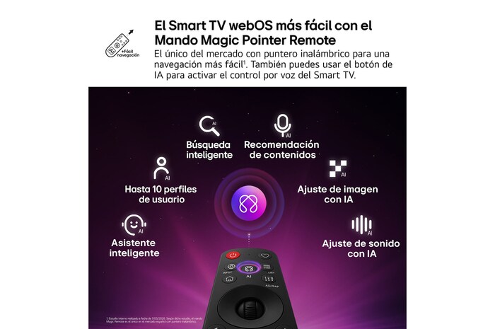 LG NANO 4K UHD AI NU85 features AI Hub for personalization, with an AI icon above a remote control surrounded by labels for Multi AI Search, AI Concierge, AI Voice ID with My Page, AI Chatbot, AI Picture Wizard, and AI Sound Wizard.