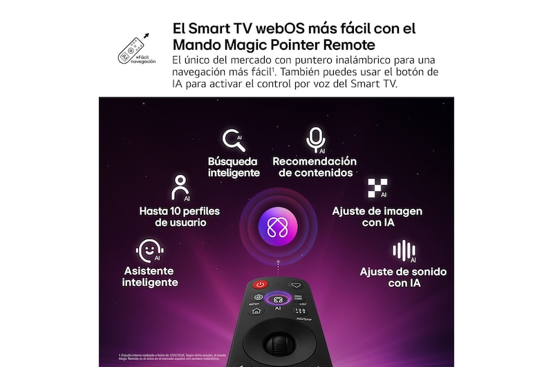 LG NANO 4K UHD AI NU85 features AI Hub for personalization, with an AI icon above a remote control surrounded by labels for Multi AI Search, AI Concierge, AI Voice ID with My Page, AI Chatbot, AI Picture Wizard, and AI Sound Wizard.