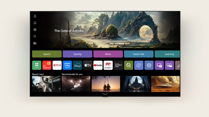 LG OLED AI B6 con ID de voz AI con Mi Página muestra la pantalla de inicio de webOS con recomendaciones personalizadas adaptadas al usuario activo.