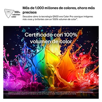 LG QNED evo AI QNED80 Mini LED with Dynamic QNED Color Pro fills the screen with vivid, fluid bursts of multicolored, paint-like motion, showcasing enhanced color vibrancy certified for 100% Color Volume.