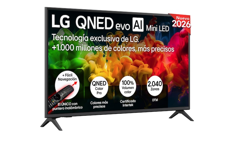 Vista frontal de Smart TV LG QNED evo MiniLED AI QNED8E 43 pulgadas 4K 2026 43QNED8EB3F