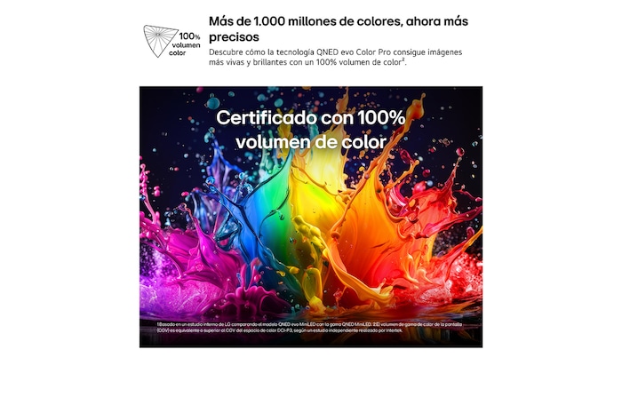 LG QNED evo AI QNED80 Mini LED with Dynamic QNED Color Pro fills the screen with vivid, fluid bursts of multicolored, paint-like motion, showcasing enhanced color vibrancy certified for 100% Color Volume.