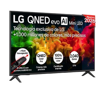 Vista frontal de Smart TV LG QNED evo MiniLED AI QNED8E 50 pulgadas 4K 2026 50QNED8EB3F