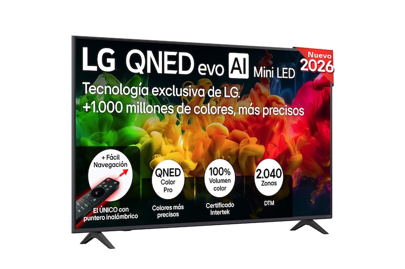 Vista frontal de Smart TV LG QNED evo MiniLED AI QNED80 65 pulgadas 4K 2026 65QNED80B6B