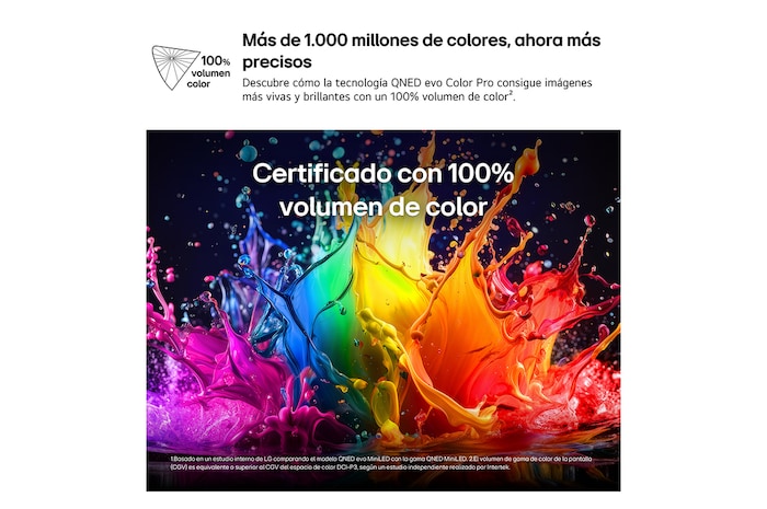 LG QNED evo AI QNED80 Mini LED with Dynamic QNED Color Pro fills the screen with vivid, fluid bursts of multicolored, paint-like motion, showcasing enhanced color vibrancy certified for 100% Color Volume.