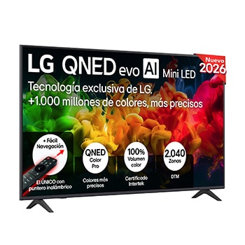 Vista frontal de Smart TV LG QNED evo MiniLED AI QNED80 65 pulgadas 4K 2026 65QNED80B6B