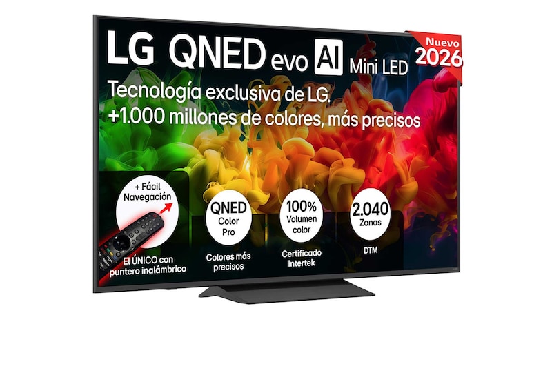 Vista frontal de Smart TV LG QNED evo MiniLED AI QNED8E 65 pulgadas 4K 2026 65QNED8EB3B.80E
