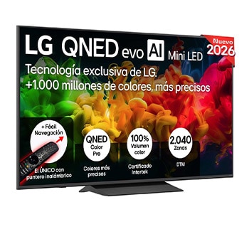 Vista frontal de Smart TV LG QNED evo MiniLED AI QNED8E 65 pulgadas 4K 2026 65QNED8EB3B.80E