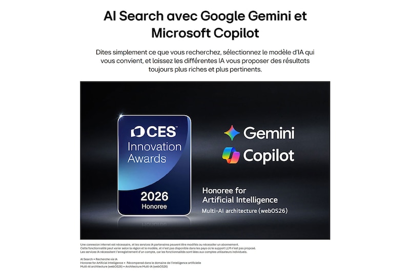 Le badge lauréat des CES Innovation Awards 2026 dans la catégorie Intelligence artificielle reconnaît la recherche Multi-AI avec Google Gemini™ et Microsoft Copilot™.