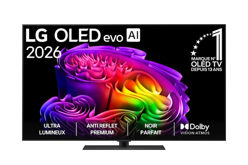 Vue avant de 55 pouces (139 cm) | LG OLED evo AI G6 (sur pied) | 4K Smart TV | 2026 LG OLED55G66LS
