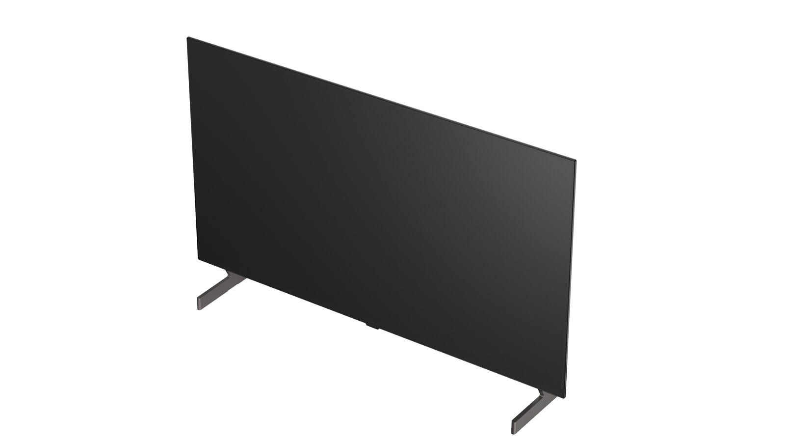 La vue avant de la LG OLED AI B6, lancée en 2026, présente un fin cadre noir, avec une image éclatante et sculpturale de formes multicolores richement superposées remplissant l’écran.