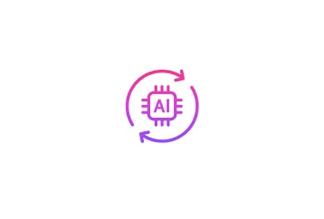An AI chip icon surrounded by circular arrows in purple tones.