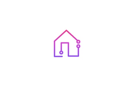 A house icon with circuit lines in purple tones.