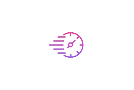 A clock icon with motion lines in purple tones, representing fast drying.