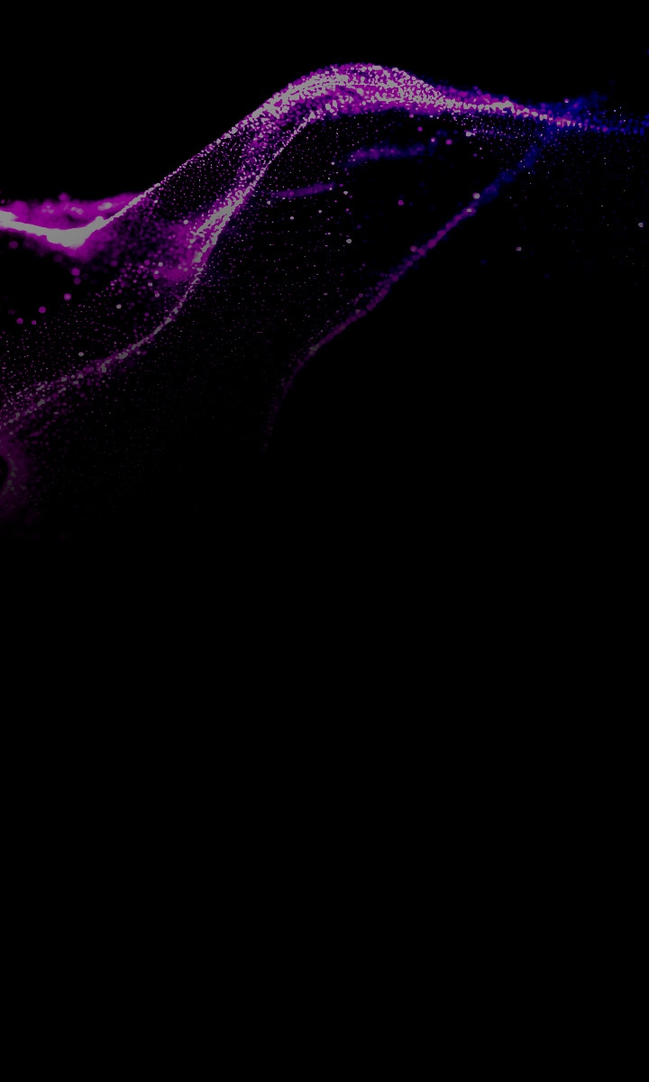 LG AI TV explanation is shown with a flowing wave of purple particles across a dark background, where dynamic motion and fine granular detail visually represent advanced AI processing.