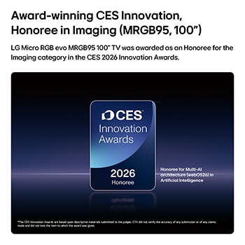 2026 CES Innovation Awards Honoree badge in the Imaging category for the MRGB95 100-inch display