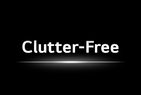 LG True Wireless TV highlights Clutter-Free simplicity with a centered headline on a dark background.