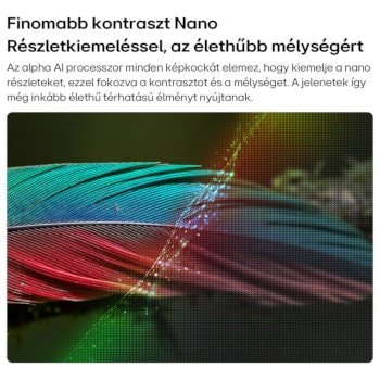 Az LG NANO 4K UHD AI NU8 Nano Részletkiemeléssel megjelenített madártoll. Az alpha AI processzor tiszta, 4K képet biztosít.