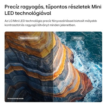 LG QNED8 Mini LED TV: összehasonlított tengerparti sziklafal, mélyebb feketék és kifinomultabb kontraszt Mini LED-del