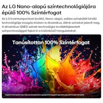  2026 LG QNED AI QNED7 Mini LED TV elölnézete élénk mozgásfoltokkal, finoman rétegzett színek simán oszlanak el a kijelzőn.