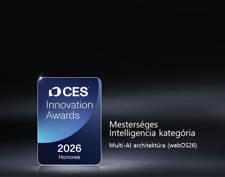 CES Innovációs Díj 2026 díjazott jelvény sötét háttéren, a Multi‑AI Architektúra az MI kategóriában kapott elismerést.