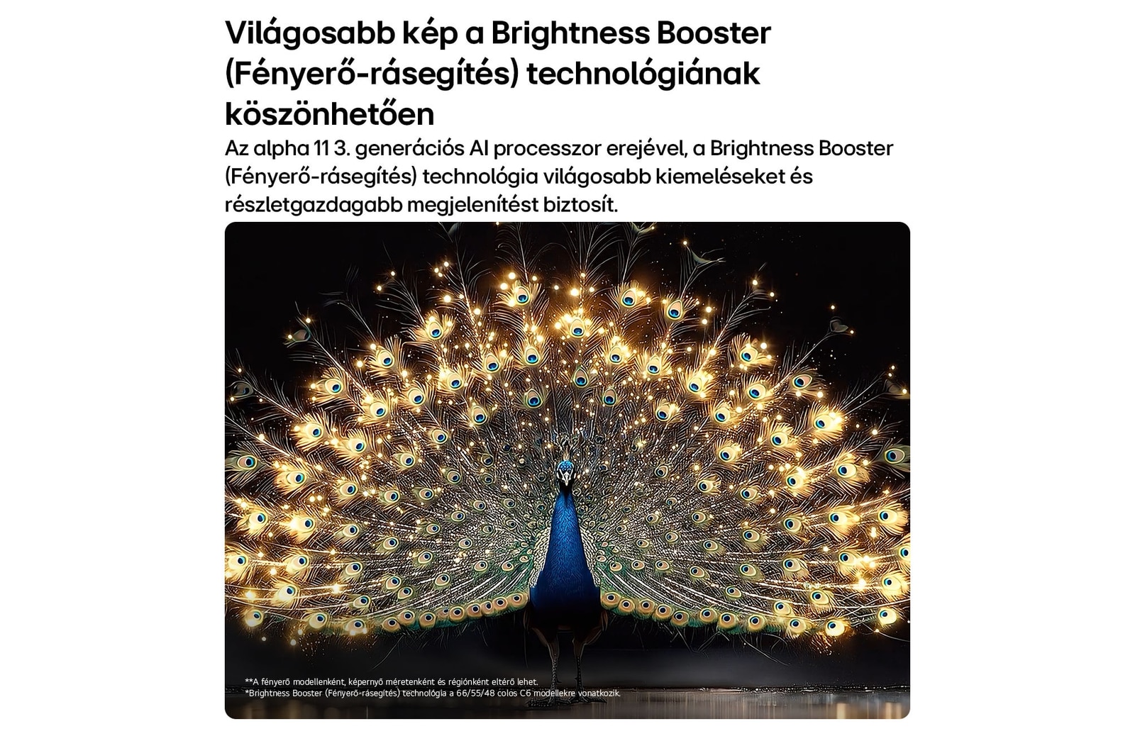 Világosabb kép a Brightness Booster (Fényerő-rásegítés) technológiának köszönhetően LG OLED evo AI C6 Smart tévén.