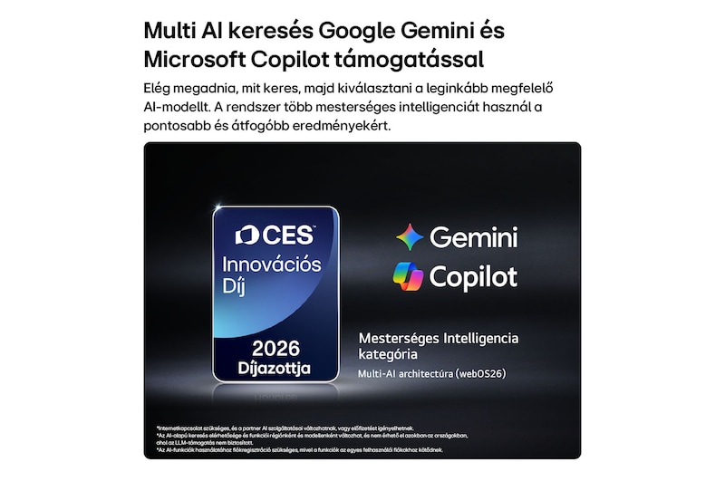CES Innovációs Díj 2026 díjazott jelvény sötét háttéren, a Multi‑AI Architektúra az MI kategóriában kapott elismerést.