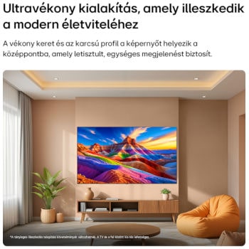 LG OLED AI TV festményszerű tájképpel, falra rögzítve, minimalista beltérben.