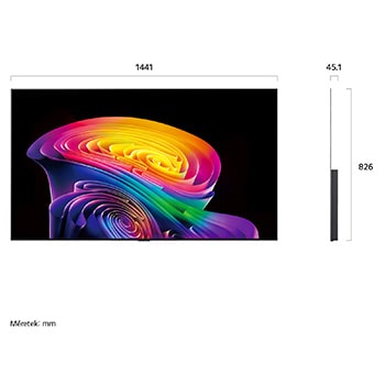 OLED65C61LA LG OLED evo AI C6 65 colos TV méretei mm-ben megadva