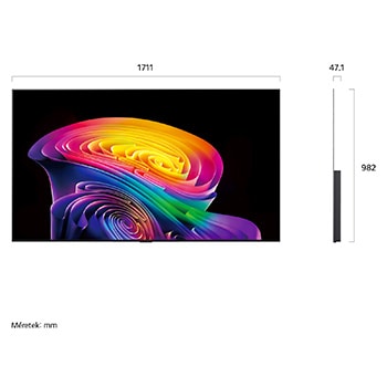 OLED77C61LA 77 colos LG OLED evo AI C6E 4K Smart TV méretek mm-ben megadva