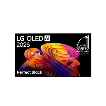 Az LG OLED AI B6 Smart TV (2026) elölnézetben, Tökéletes Fekete kijelzővel