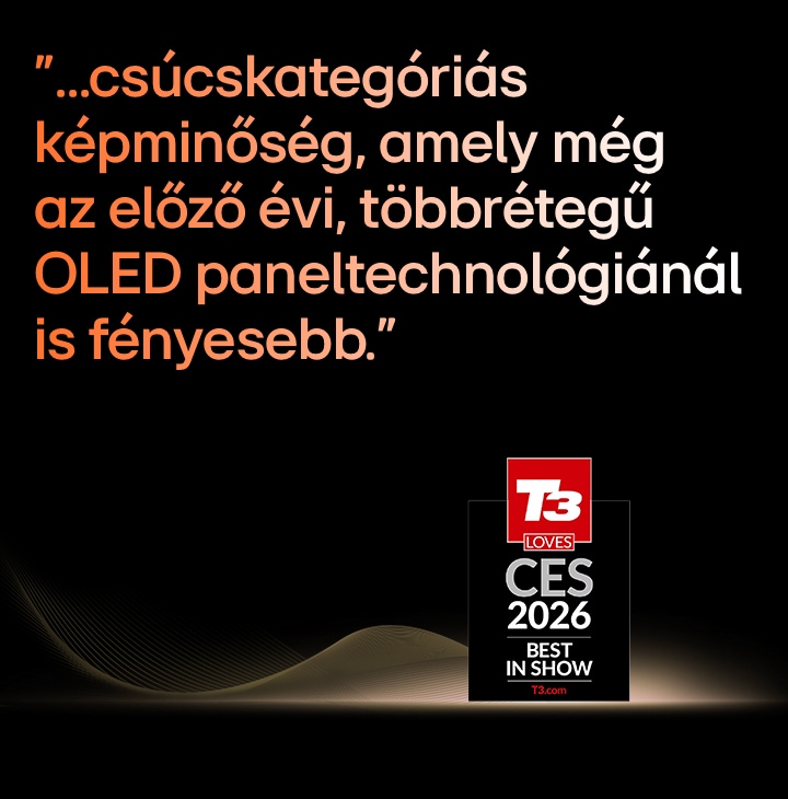 LG OLED evo TV, T3 Best in Show CES 2026 díjas, kiemelkedő képminőségű és fejlett OLED panellel.