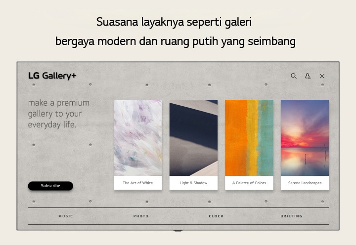 LG Gallery+ menyajikan UI Beranda yang menarik secara visual dengan koleksi karya seni pilihan.