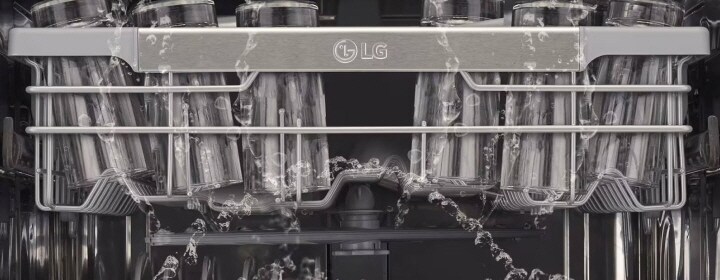 LG dishwasher interior showing racks and loading space