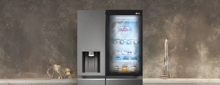 LG fridge freezer with internal cooling airflow evenly distributing cold air across stored food.
